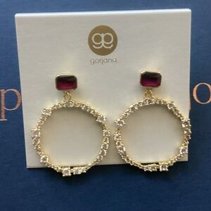 Gorjana Gold Hoop Earrings with Deep Purple Stone Tops